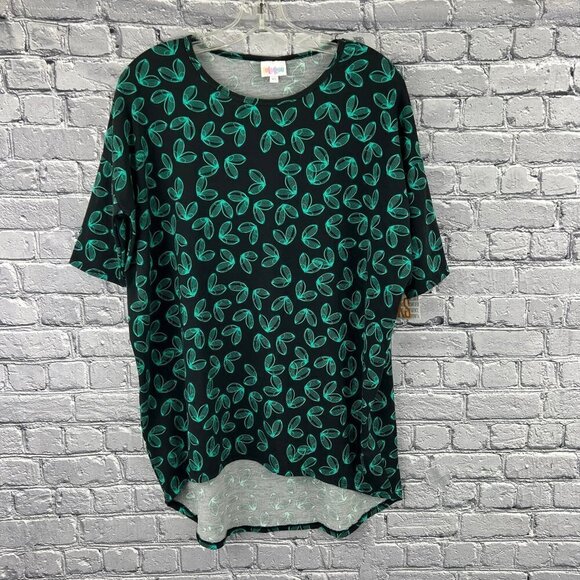 LuLaRoe Womens Size XXS Irma Shirt Black Green Print NWT - Picture 1 of 5